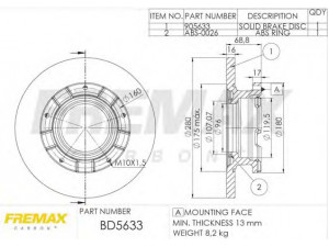 FREMAX BD-5633 stabdžių diskas 
 Stabdžių sistema -> Diskinis stabdys -> Stabdžių diskas
1387152, 1451161