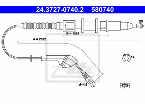 ATE 24.3727-0740.2 trosas, stovėjimo stabdys 
 Stabdžių sistema -> Valdymo svirtys/trosai
5 22 598, 5 22 621, 90375404, 90495224