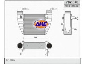 AHE 702.078 tarpinis suslėgto oro aušintuvas, kompresorius 
 Variklis -> Oro tiekimas -> Įkrovos agregatas (turbo/superįkrova) -> Tarpinis suslėgto oro aušintuvas
8E0145806M