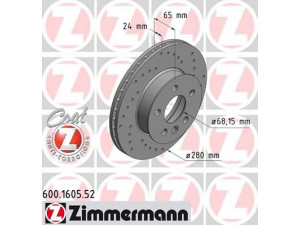 ZIMMERMANN 600.1605.52 stabdžių diskas 
 Dviratė transporto priemonės -> Stabdžių sistema -> Stabdžių diskai / priedai
701 615 301 A, 701 615 301 D