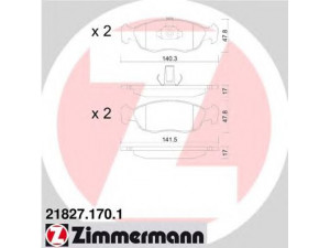 ZIMMERMANN 21827.170.1 stabdžių trinkelių rinkinys, diskinis stabdys 
 Techninės priežiūros dalys -> Papildomas remontas
415188, 425121, 425134, 425138