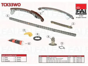 FAI AutoParts TCK33WO pavaros grandinės komplektas 
 Variklis -> Variklio uždegimo laiko reguliavimo kontrolė -> Sinchronizavimo grandinė/įtempiklis/kreiptuvas -> Pavaros grandinės komplektas
13506-28010, 13507-28010