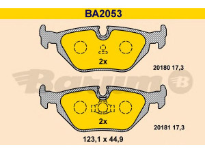 BARUM BA2053 stabdžių trinkelių rinkinys, diskinis stabdys 
 Techninės priežiūros dalys -> Papildomas remontas
34 21 1 160 340, 34 21 1 160 533
