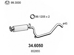 ASSO 34.6050 vidurinis duslintuvas 
 Išmetimo sistema -> Duslintuvas
852086, 852855, 90285136, 90399075