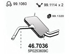 ASSO 46.7036 galinis duslintuvas 
 Išmetimo sistema -> Duslintuvas
5P0253181AA, 5P0253181BB, 5P0253609C