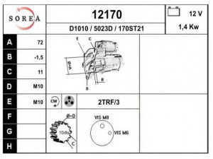 EAI 12170 starteris 
 Elektros įranga -> Starterio sistema -> Starteris
6G9N11000JA, 6G9N11000JB, 8697650