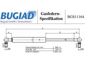 BUGIAD BGS11164 dujinė spyruoklė, bagažinė 
 Priedai -> Bagažinė/pakrovimo skyrius
55137022AB, 55317022AC