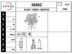 EAI 56862 kintamosios srovės generatorius 
 Elektros įranga -> Kint. sr. generatorius/dalys -> Kintamosios srovės generatorius
8111001, 9442841, 9459038