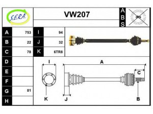 SERA VW207 kardaninis velenas 
 Ratų pavara -> Kardaninis velenas
171407272, 171407272AF, 171407272AG