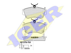 ICER 181378-701 stabdžių trinkelių rinkinys, diskinis stabdys 
 Techninės priežiūros dalys -> Papildomas remontas
05017843AA, 05083853AA, 05086364AA