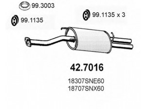 ASSO 42.7016 galinis duslintuvas 
 Išmetimo sistema -> Duslintuvas
18307SN3E60, 18307SN3X60, 18307SNE60