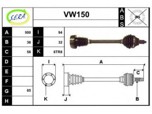 SERA VW150 kardaninis velenas 
 Ratų pavara -> Kardaninis velenas
6Q0407271AK, 6Q0407271AT