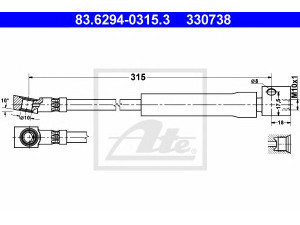 ATE 83.6294-0315.3 stabdžių žarnelė 
 Stabdžių sistema -> Stabdžių žarnelės
5 62 336, 90216275