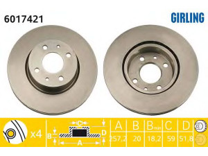 GIRLING 6017421 stabdžių diskas 
 Stabdžių sistema -> Diskinis stabdys -> Stabdžių diskas
0000060743569, 0000060801752, 0060801754