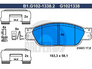 GALFER B1.G102-1338.2 stabdžių trinkelių rinkinys, diskinis stabdys 
 Techninės priežiūros dalys -> Papildomas remontas
XR8 13324