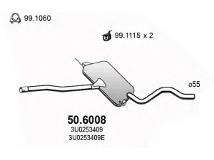 ASSO 50.6008 vidurinis duslintuvas 
 Išmetimo sistema -> Duslintuvas
3U0253409, 3U0253409AE, 3U0253409E