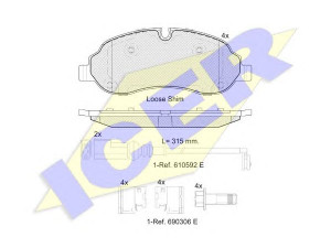 ICER 142217 stabdžių trinkelių rinkinys, diskinis stabdys 
 Techninės priežiūros dalys -> Papildomas remontas
1 829 400, 1 840 479, BK31-2K021-AC