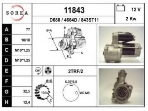 EAI 11843 starteris 
 Elektros įranga -> Starterio sistema -> Starteris
M2T74171, MD140190, MD194976