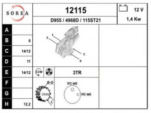EAI 12115 starteris 
 Elektros įranga -> Starterio sistema -> Starteris
111916, OK9BB18400A, OK9BV18400A