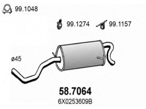 ASSO 58.7064 galinis duslintuvas 
 Išmetimo sistema -> Duslintuvas
6X0253609B, 6X0253609J, JZW253609AK