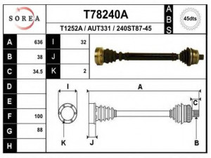 EAI T78240A kardaninis velenas 
 Ratų pavara -> Kardaninis velenas
8D0407272AH, 8D0407452EV, 8D0407452EX