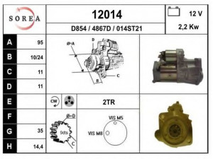 EAI 12014 starteris 
 Elektros įranga -> Starterio sistema -> Starteris
233002W200, 233002W210, 23300DB000