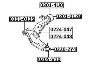 ASVA 0201-012S valdymo svirties/išilginių svirčių įvorė 
 Ašies montavimas/vairavimo mechanizmas/ratai -> Valdymo svirtis/pasukamosios svirties sujungimas -> Montavimas/sutvirtinimas
54500-4U201, 54500-BU000, 54501-BU000