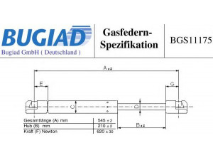BUGIAD BGS11175 dujinė spyruoklė, bagažinė 
 Priedai -> Bagažinė/pakrovimo skyrius
81771-3E011, 81771-3E020, 81781-3E011