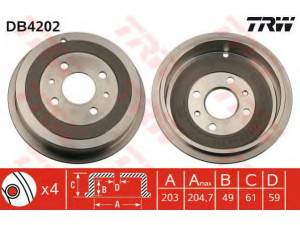 TRW DB4202 stabdžių būgnas 
 Stabdžių sistema -> Būgninis stabdys -> Stabdžių būgnas
0000060813016, 51822458, 7774593