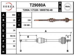EAI T29080A kardaninis velenas 
 Ratų pavara -> Kardaninis velenas
96164213