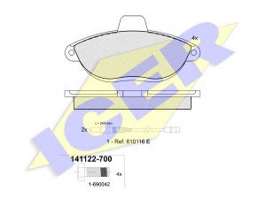 ICER 141122 stabdžių trinkelių rinkinys, diskinis stabdys 
 Techninės priežiūros dalys -> Papildomas remontas
4241.50, 4251.26, 4251.50, 7 171 113 5