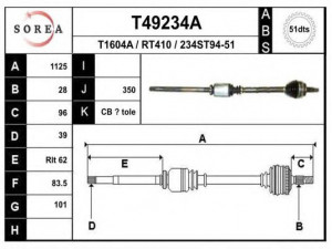 EAI T49234A kardaninis velenas 
 Ratų pavara -> Kardaninis velenas
8200169285