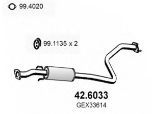 ASSO 42.6033 vidurinis duslintuvas 
 Išmetimo sistema -> Duslintuvas
GEX33614, WCE103340