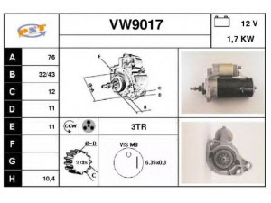 SNRA VW9017 starteris 
 Elektros įranga -> Starterio sistema -> Starteris
068911023G, 068911023GX