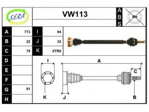 SERA VW113 kardaninis velenas 
 Ratų pavara -> Kardaninis velenas
191407272BA, 191407272A, 191407272AC