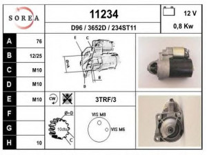 EAI 11234 starteris 
 Elektros įranga -> Starterio sistema -> Starteris
86AB11000BA, 89FB11000AA, 91AB11000BA