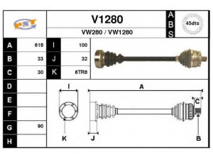 SNRA V1280 kardaninis velenas 
 Ratų pavara -> Kardaninis velenas
8E0501203B, 8E0501203BX