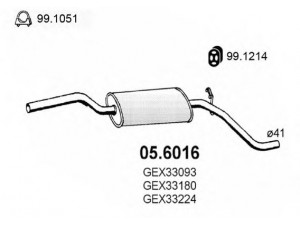 ASSO 05.6016 vidurinis duslintuvas 
 Išmetimo sistema -> Duslintuvas
GEX33093, GEX33180, GEX33224