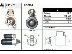EDR 911671 starteris 
 Elektros įranga -> Starterio sistema -> Starteris
310000, 310407, 7700503371, 7700561416
