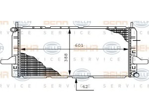 HELLA 8MK 376 711-541 radiatorius, variklio aušinimas 
 Aušinimo sistema -> Radiatorius/alyvos aušintuvas -> Radiatorius/dalys
1 659 344, 88BB 8005RA