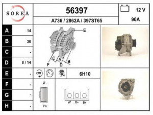 EAI 56397 kintamosios srovės generatorius 
 Elektros įranga -> Kint. sr. generatorius/dalys -> Kintamosios srovės generatorius
5026141, 92AB10300GG, 92AB10300HB