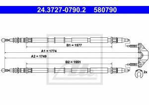 ATE 24.3727-0790.2 trosas, stovėjimo stabdys 
 Stabdžių sistema -> Valdymo svirtys/trosai
13157064, 13237275, 13340391, 5 22 028