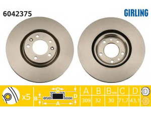 GIRLING 6042375 stabdžių diskas 
 Stabdžių sistema -> Diskinis stabdys -> Stabdžių diskas
4246V5, 9633114780