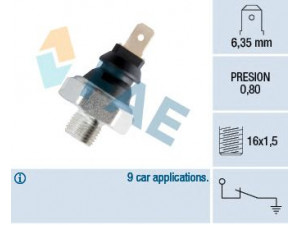 FAE 11630 alyvos slėgio jungiklis 
 Variklis -> Variklio elektra
1646357, 86 GB 9278 AB, 1131.45