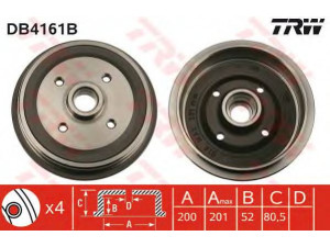 TRW DB4161B stabdžių būgnas 
 Stabdžių sistema -> Būgninis stabdys -> Stabdžių būgnas
893501615A