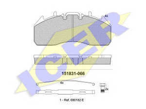 ICER 151831 stabdžių trinkelių rinkinys, diskinis stabdys 
 Techninės priežiūros dalys -> Papildomas remontas
2 056 871 1, 2 056 871 4, 2 102 470 1