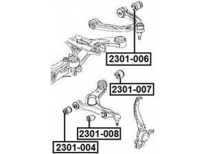 ASVA 2301-006 valdymo svirties/išilginių svirčių įvorė 
 Ašies montavimas/vairavimo mechanizmas/ratai -> Valdymo svirtis/pasukamosios svirties sujungimas -> Montavimas/sutvirtinimas
955.341.02702, 7L0 407 077, 7L0 407 021 B