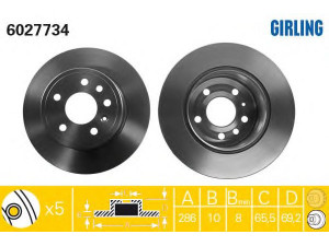 GIRLING 6027734 stabdžių diskas 
 Stabdžių sistema -> Diskinis stabdys -> Stabdžių diskas
569118, 569210, 90512910, 4565693