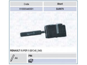 MAGNETI MARELLI 510033440001 vairo kolonėlės jungiklis 
 Vidaus įranga -> Rankinės/kojinės svirties sistema
7700777226