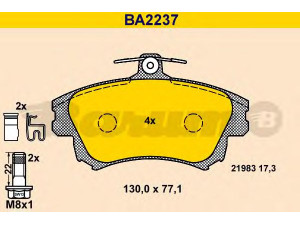 BARUM BA2237 stabdžių trinkelių rinkinys, diskinis stabdys 
 Techninės priežiūros dalys -> Papildomas remontas
M850976, MR527656, MR955351, X3511010
